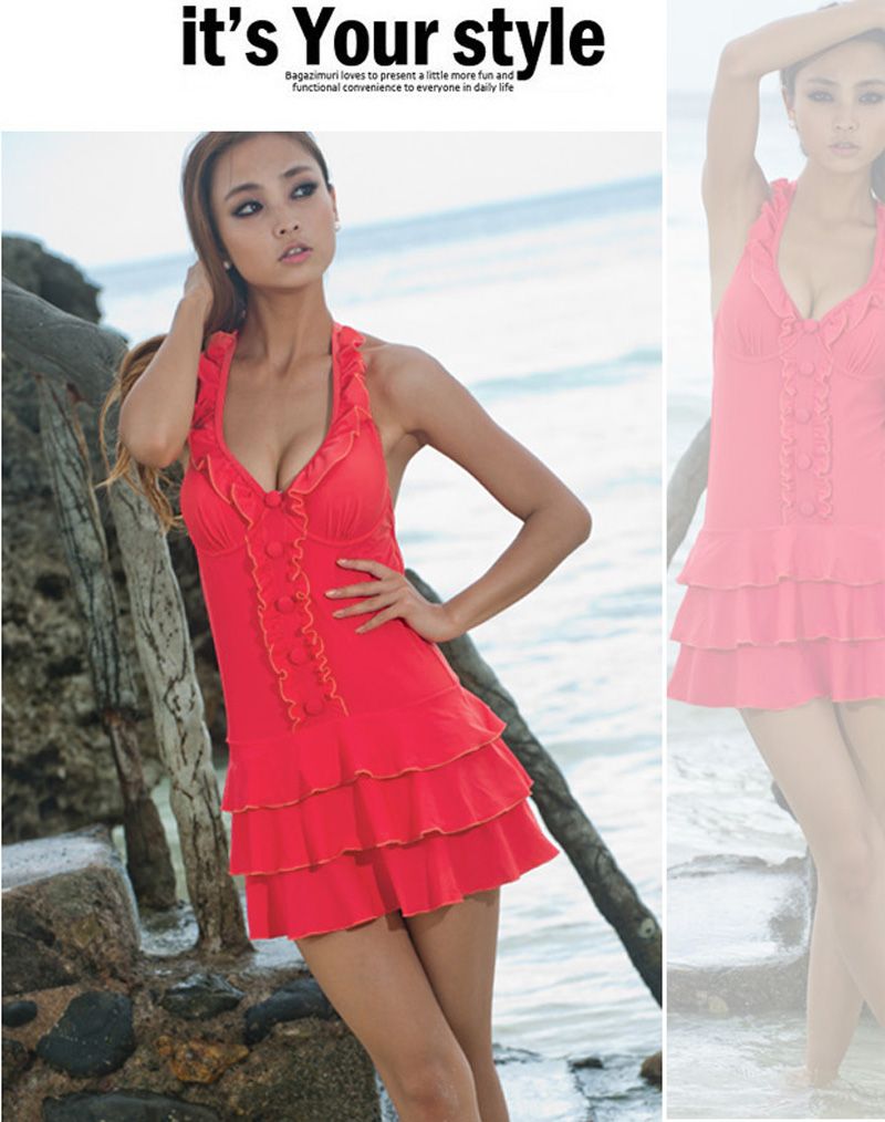 Sexy Deep V One Piece Swimsuit Swimdress Ruffle Swimwear Halter Plus Size Dress Ebay 7307