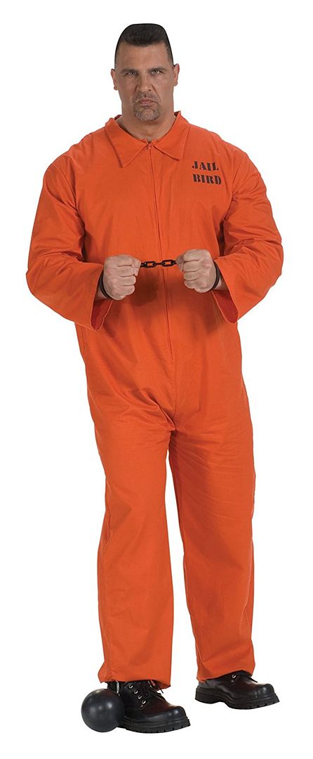 Mens Adult Jail Convict Orange PRISONER Jumpsuit Costume | eBay