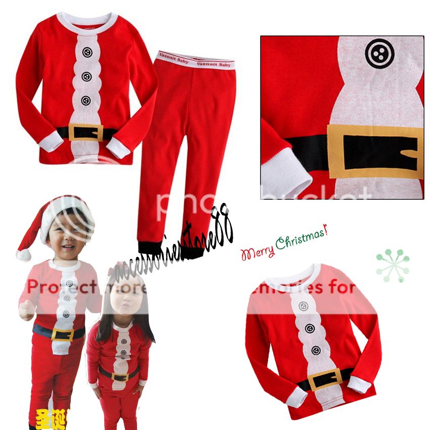 Girls Boys Kids Baby Toddler Pajamas Suits Sleepwear Santa Clause Pyjamas Sets