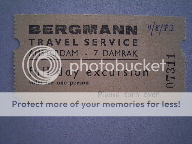 BERGMANN TRAVEL SERVICE TICKET AMSTERDAM 1972  