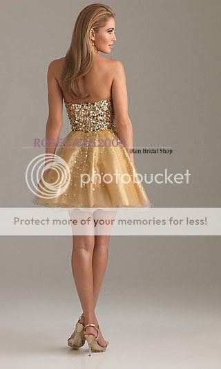 New Stock Sequins Long&Short Gold Prom Dresses Eveing Gowns Size 6 8 