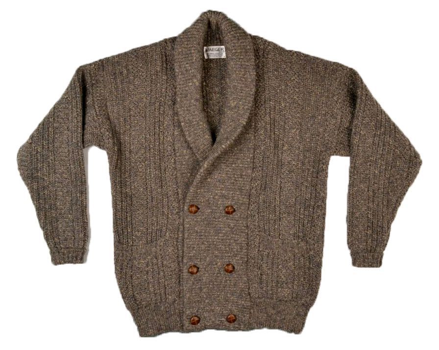 JAEGER Vintage Heavy Knit Double Breasted Shawl Cardigan Sweater Mens ...