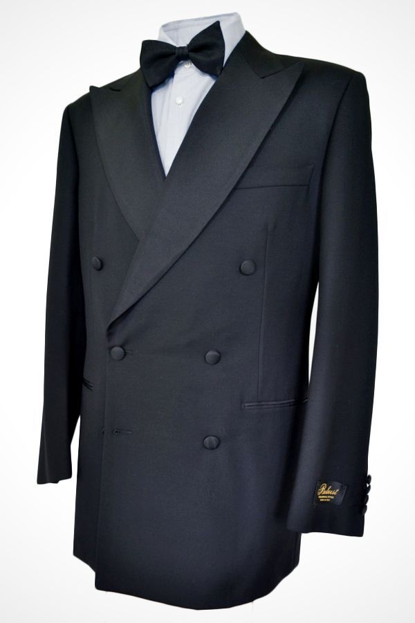 NWT $4795 BELVEST Black Double Breasted Peak Lapel Wool & Grosgrain ...