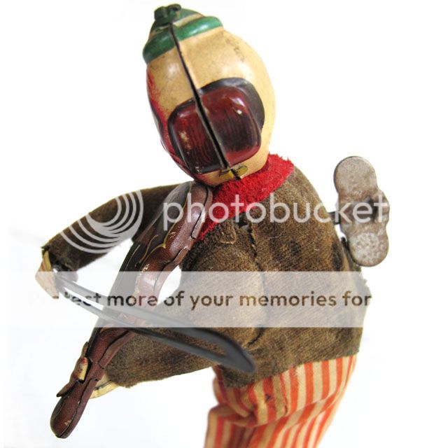 Working Tin Mechanical Wind Up Clown Happy The Violinist Vintage 1950s 