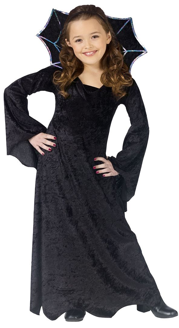 Girls Child Deluxe Gothic Black Sparkling Spiderella Spider Gown Dress Costume