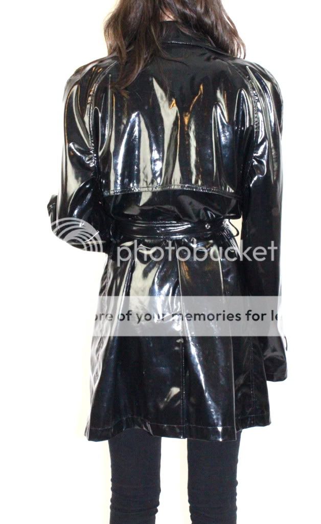 Michael Kors Black Vinyl PVC Patent Leather Belted Trench Coat Jacket